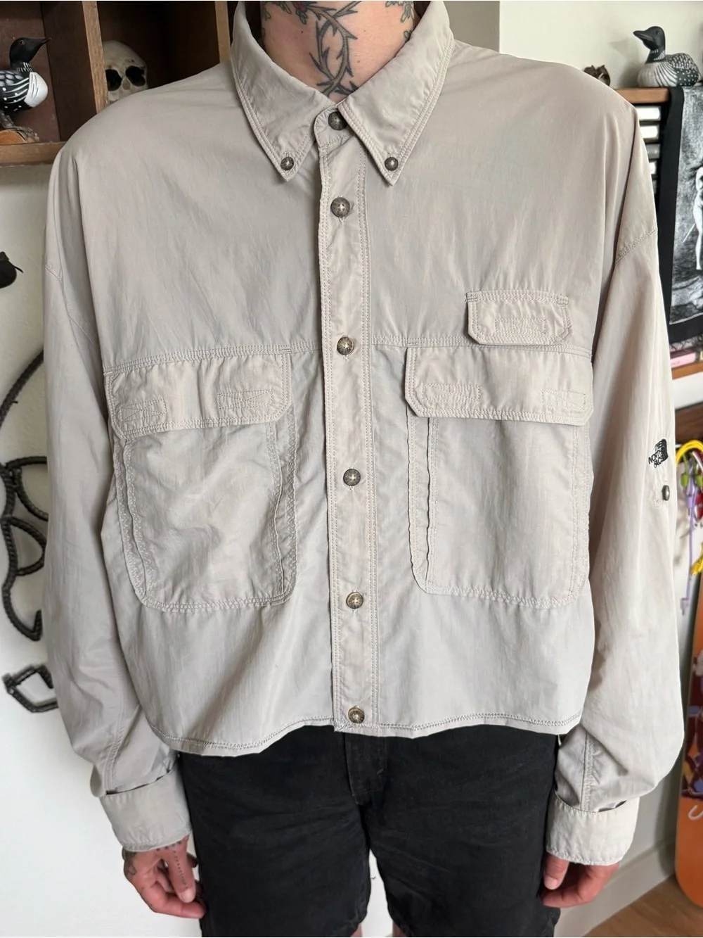 Vintage 90s 2000s Cropped The North Face Nylon Button Down Shirt ~ Size XL - Picture 1 of 9